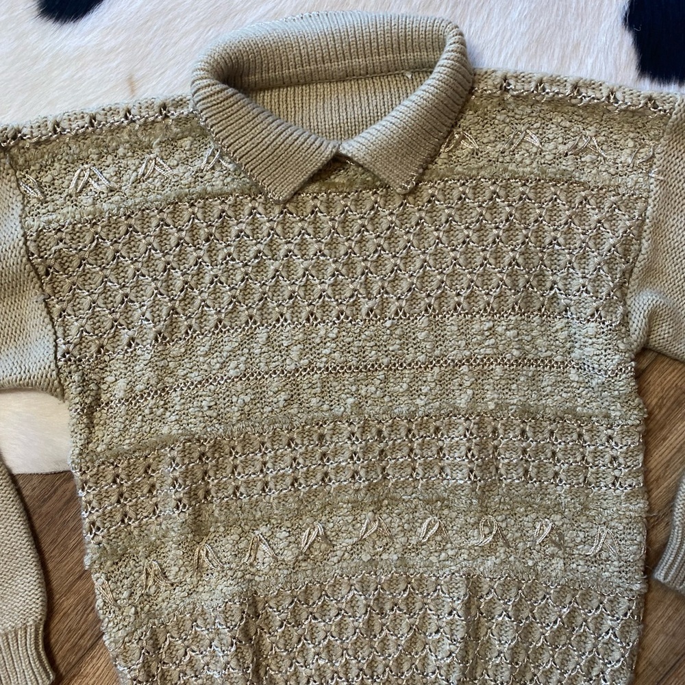 Vintage preppy electric grandpa knit collard pullover sweater - Picture 7 of 9